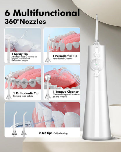 Water Flosser Teeth Pick: 300ML & LED Display 5 Modes Rechargeable Dental Flossers for Braces,Sensitive Gums, Portable Flossing for Teeth Cleaning, IPX7 Waterproof Cordless for Home Travel Use