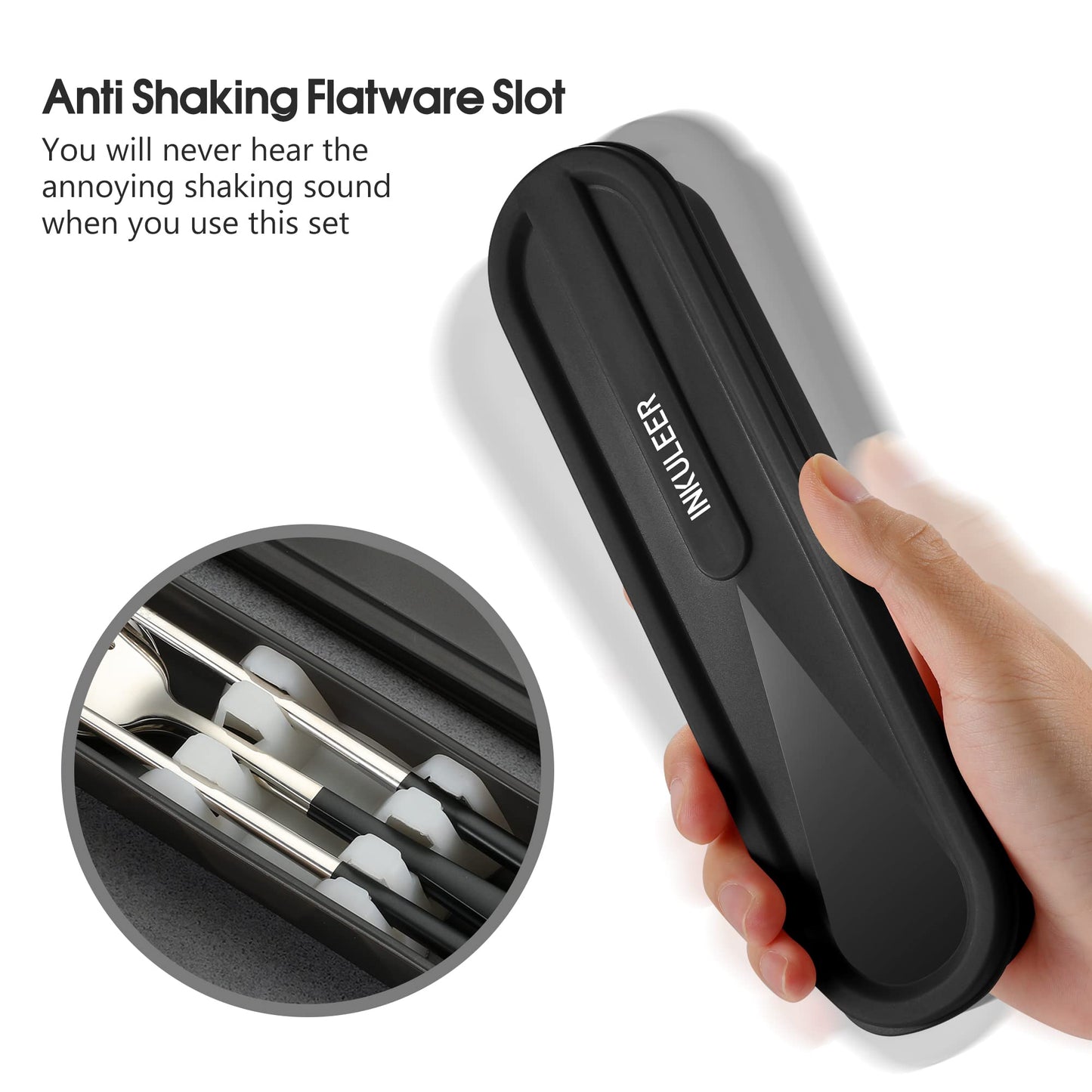 Travel cutlery set, 18/8 stainless steel cutlery, Reusable utensils set with case, Portable Silverware Lunch Box for Camping and Office (Black/knife set)