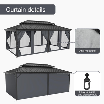 12x20 ft Hardtop Gazebo with Extra Overhang Design, Permanent Aluminum Gazebo with Double Galvanized Steel Roof, Outdoor Pavilion with Mosquito Netting and Privacy Curtains for Patio Backyard Garden