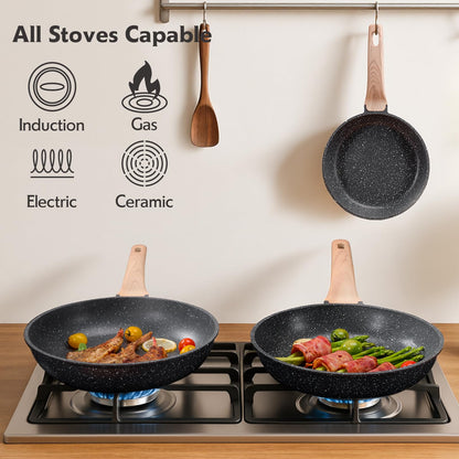 Roomena 8 inch Nonstick Frying Pan Skillet, Non Stick Granite Fry Pans, Omelette Pan, Egg Frying Pan with Heat-Resistant Handle, Requires Installation, PFOA Free Chef's Pan, Induction Compatible
