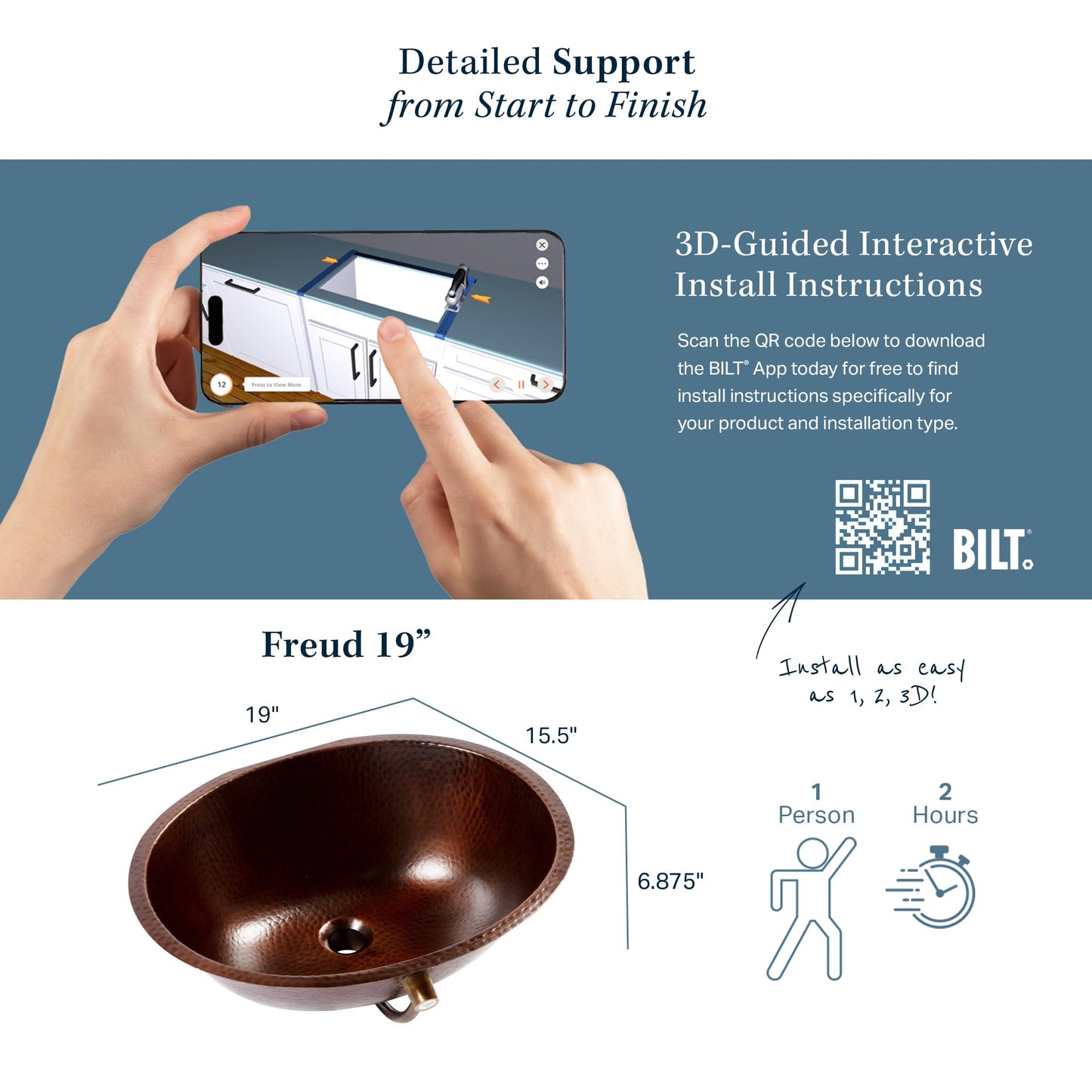 Freud Copper 19" Oval Undermount Bath Sink with Care Kit