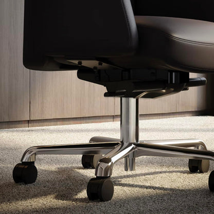 FURIJING Genuine Leather Office Desk Chair with High Back Aluminum Swivel Base Ergonomic Synchro-Tilt Reclining Mechanism Real Leather Executive Chair-Light Beige