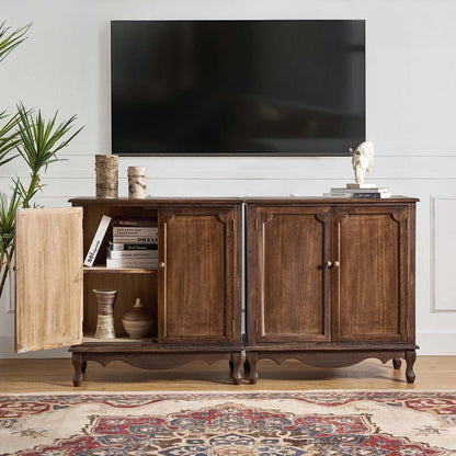 The support you need Solid Wood Sideboard with Adjustable Feet, 2 Shelves Storage Accent Cabinet with Double Doors, Farmhouse Buffet for Living Room, Dining Room & Entryway, Walnut