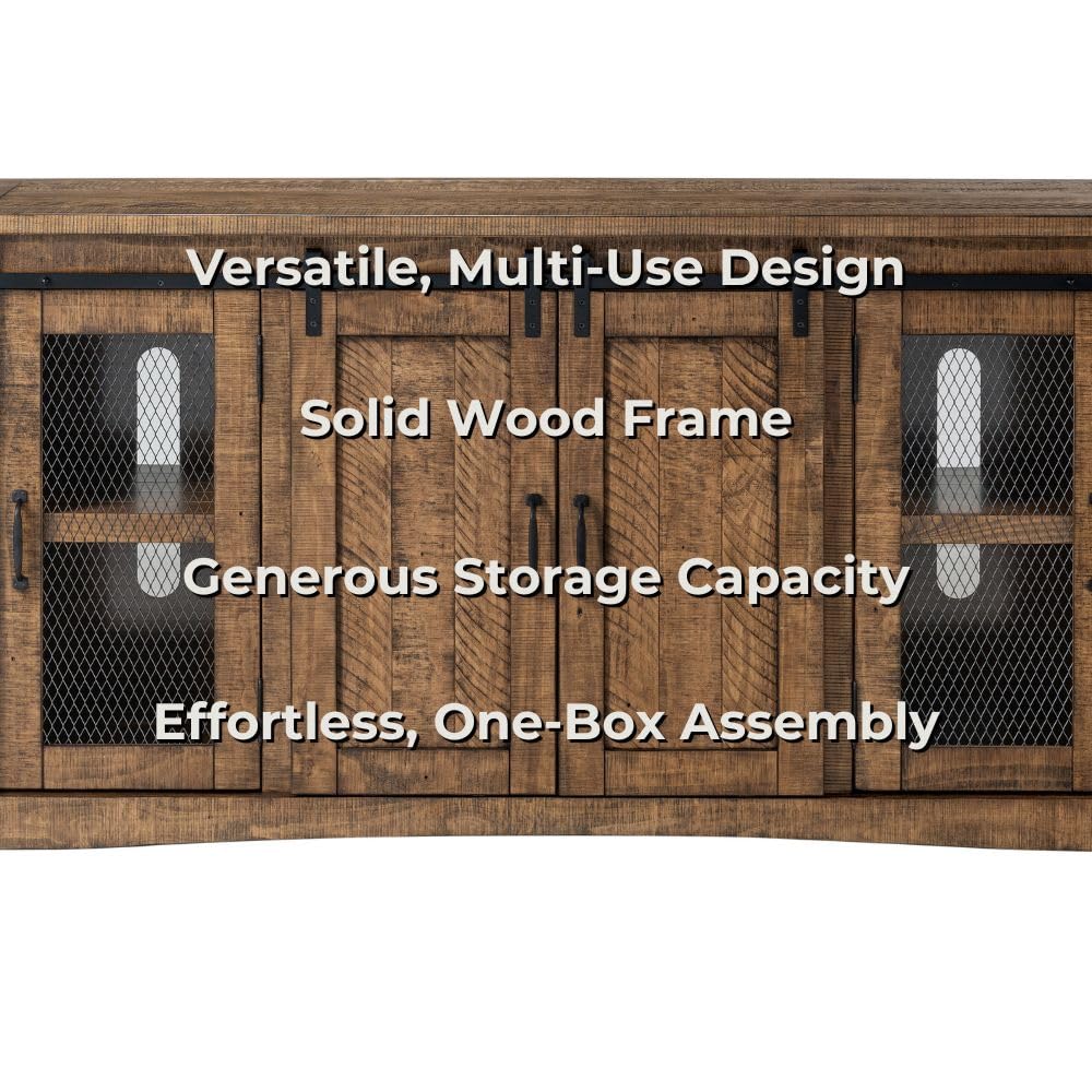 Martin Svensson Home 65" Solid Pine Wood Entertainment Center with Storage. Rustic TV Stand for TVs up to 70." Sliding Doors, Adjustable Shelves & Cable Management – Natural Finish