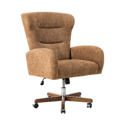 HULALA HOME Executive Office Chair, Ergonomic Wingback Office Chair with Curved Armrests, Soft Chenille Upholstery, Adjustable Height, 360° Swivel & Tilt, Thick Foam Padding, Caramel