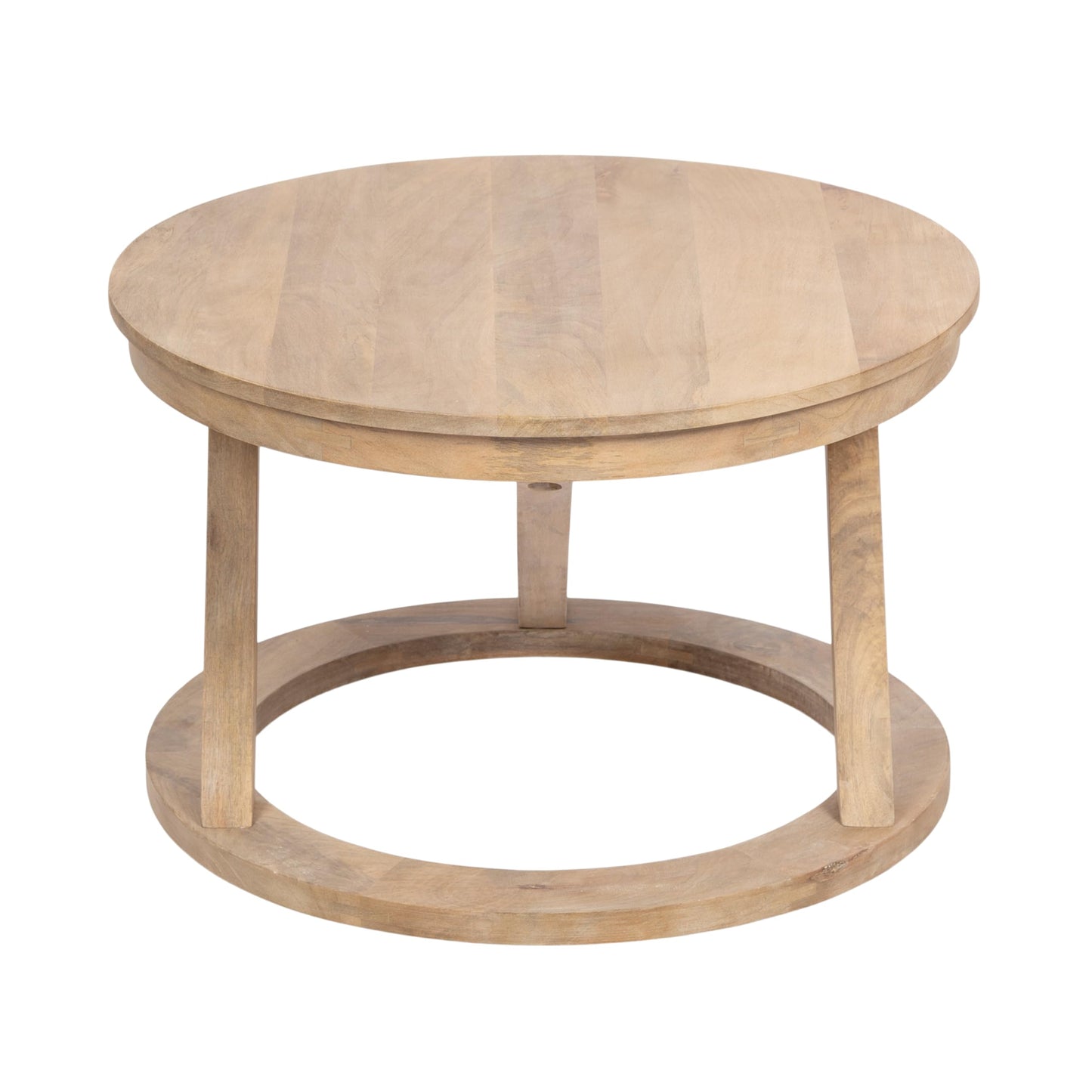 Kate and Laurel Aja Bohemian Round Mango Wood Coffee Table, 26 inch Diameter, Light Natural, Decorative Geometric Modern Coffee Table for Hosting, Storage, and Living Room Decor