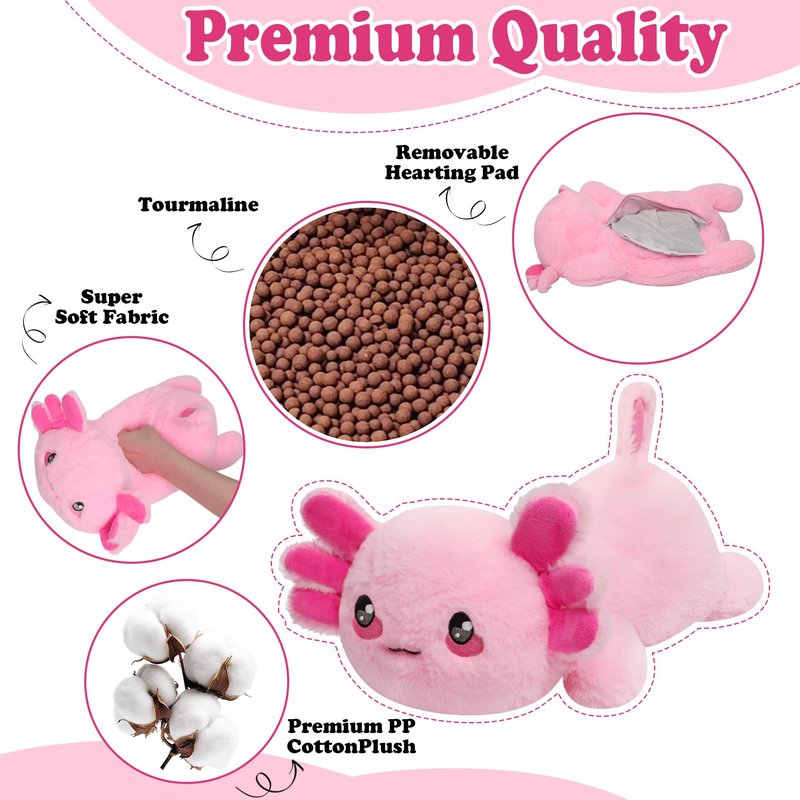 Weighted Heated Axolotl Stuffed Animals – 2.2 Pounds Weighted Microwave Axolotl Plush with Cute Heating Pad Animal of Unscented Warmth Pillow for Period Women Girl Kids Adult Birthday Gift 16 Inch