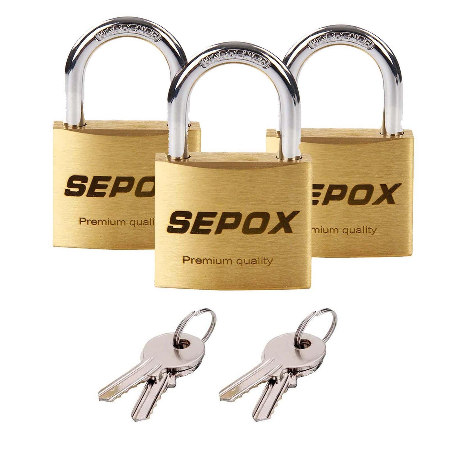 SEPOX® 3Pcs Pack Heavy-Duty Solid Brass Padlocks with Same Keys 4Pcs, Weather Proof Body 40mm 1-9/16", Anti-Rust & Anti-Cut Shackle, Outdoor Lock & Key, Keyed Alike for Gates, Shed, Fence, Gym Locker