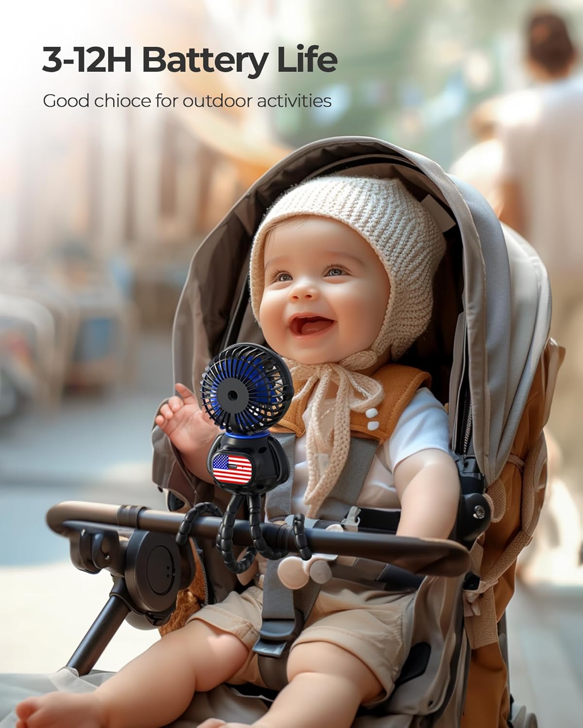 Koonie Astronaut Portable Stroller Fan, Baby-Safe Clip-on with Detachable Flexible Tripod, Rechargeable Battery