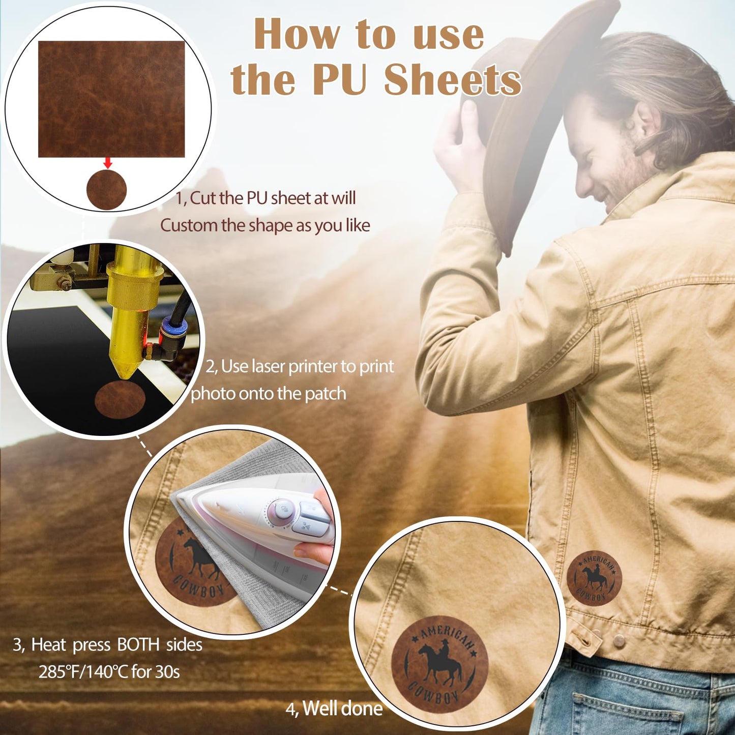 iFForce 12.6”X10.6“ Laser Engraving PU Leather Blanks - 6 Large Sheets Leatherette Iron on Hat Patches - Cut at Will Custom Any Shapes for DIY Hat & Clothes Business (6 Sheets, 6 Colors)