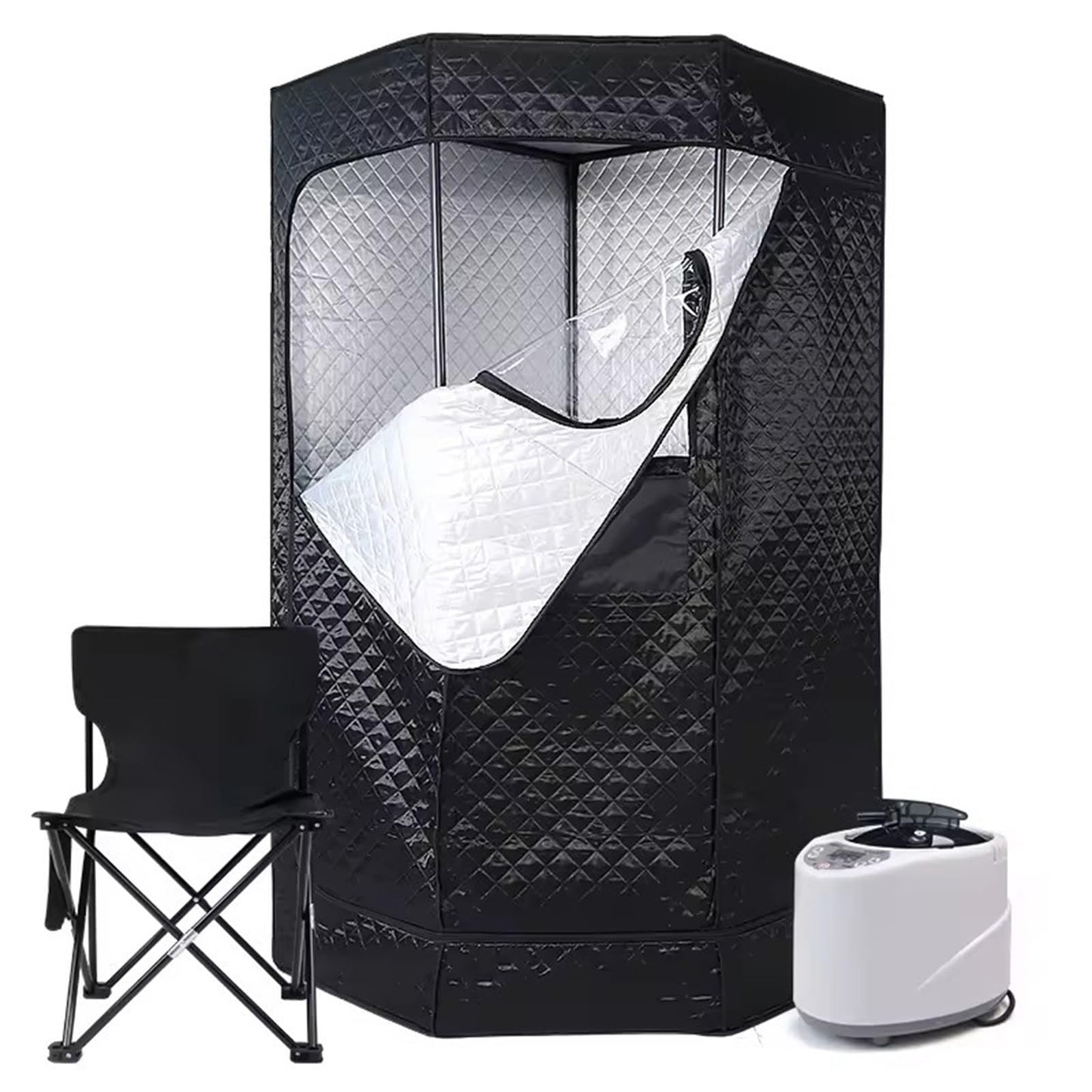 guoyjmm Portable Sauna,Pentagon Sauna Tent, Sauna Box, Personal Steam Sauna Room, Home Sauna Spa with 2.6L Steam Generator, Remote Control, Timer, Folding Chair