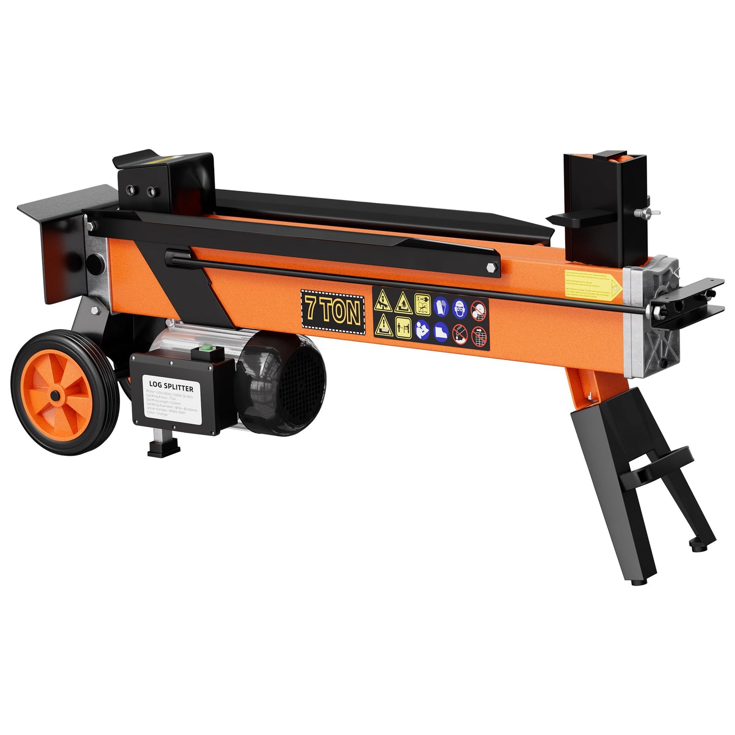 PPOLB 7 Ton Electric Wood Splitter, 15Amp Hydraulic Log Splitter with Detachable Cross Blade Cutting Head, Portable Firewood Splitter, Compact Horizontal Design for Backyard, Garage, Cabin - Orange