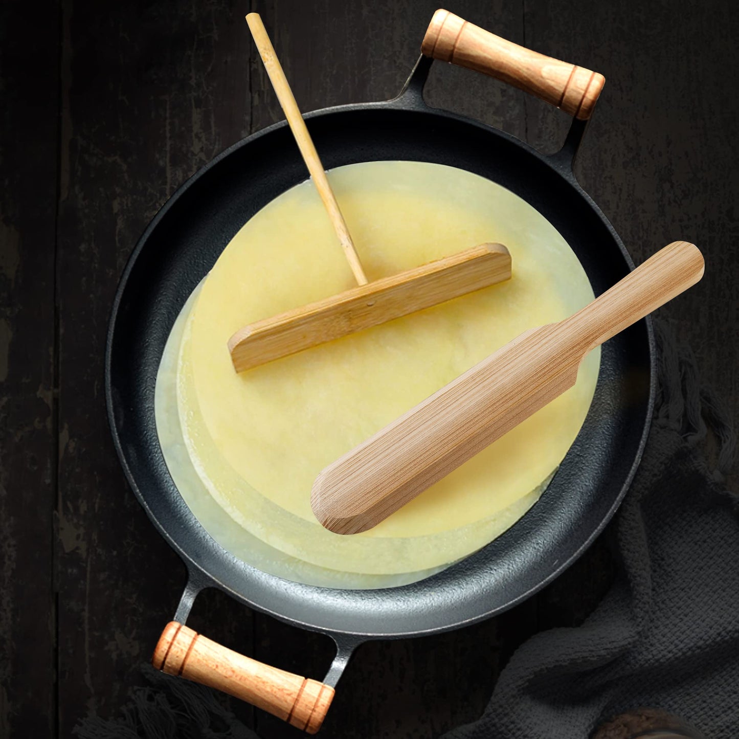 HUOYANSHE Fir Wood Pancake Spreader and Spatula Kit, 3 Size Batter Spreader and One 11.8" Spatula For Different Crepe Pans, Crepe Making Tools Suitable For Home Kitchen & Commercial Pancake Stall