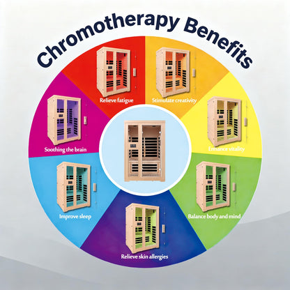 Homsido 2-Person Low EMF Far Infrared Sauna for Home,Canadian Hemlock Wood with 7-Color Therapy,Bluetooth Speakers,Chromotherapy Lights,1850W Heater,Tempered Glass Door&LCD Control Panel