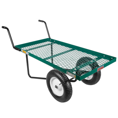 FARM-TUFF Two-Wheel Pushcart, Green - Heavy-Duty Metal Garden Utility Cart with 48" x 27" Flat Deck, 300lb Capacity, Pneumatic Tires & Easy-Grip Handles for Greenhouses, Nurseries & Yard Work