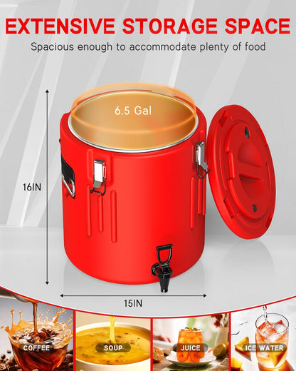 Insulated Beverage Dispenser 5 Gallon, Hot Drink Dispenser with 304 Stainless Steel Interior & Spout, Hot Water Dispenser for Parties, Portable Outdoors Water Jug for Camping Sports,N6