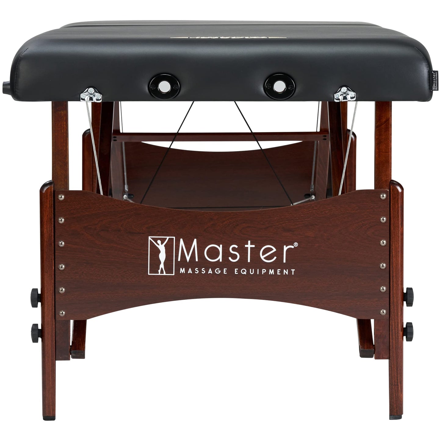 Master Massage Newport Portable Massage Table Package with Denser 2.5" Cushion, Walnut Stained Hardwood, Steel Support Cables, Pillows & Accessories, Black, 30"