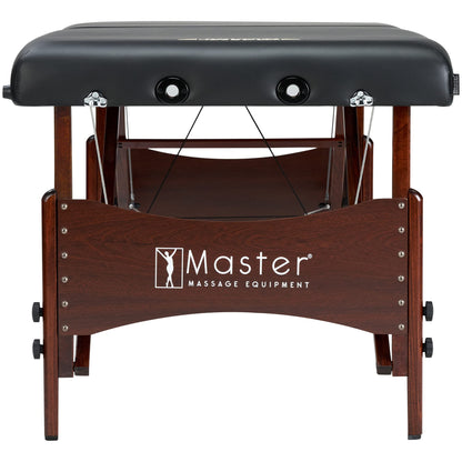 Master Massage Newport Portable Massage Table Package with Denser 2.5" Cushion, Walnut Stained Hardwood, Steel Support Cables, Pillows & Accessories, Black, 30"