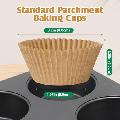 VISRIE 500Pcs Standard Cupcake Liners, Natural Parchment Paper Cupcake Liners for Baking, Grease-Proof Muffin Cups, Food-grade Baking Cups for Cupcakes, Muffins, Nuts