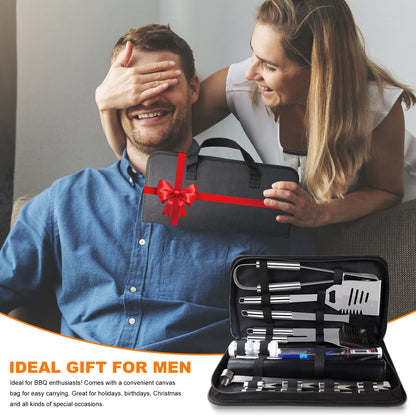 28PCS Stainless Steel BBQ Grill Accessories Set, Grilling Gifts for Men Birthday Father's Day, Portable Multifunction Grilling Utensils Tools Kit with Storage Bag for Outdoor Grill Camping BBQ Party