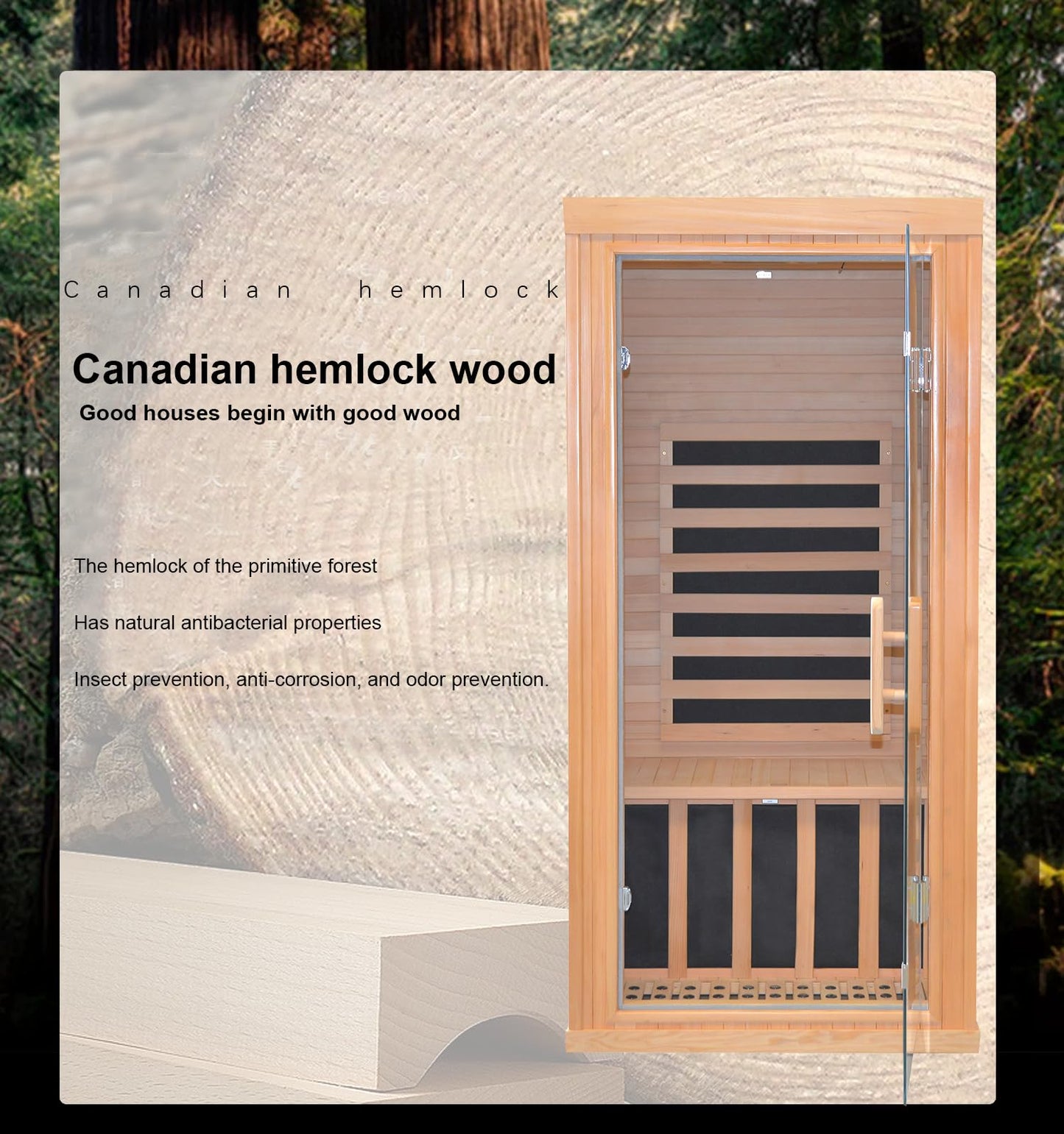 Kang Share Dynamic Home Infrared Sauna Room 1 to 2 Person Wooden Canadian Hemlock 1260W Graphene Carbon Plate Heater Indoor Saunas