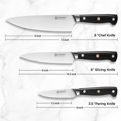 KEEMAKE Kitchen Knife Set, 3PCS Sharp High Carbon Stainless Steel Knives Set for Kitchen with Ergonomic Handle, Chef Knife set Professional Carving Knife Set for Meat Vegetable Fruit