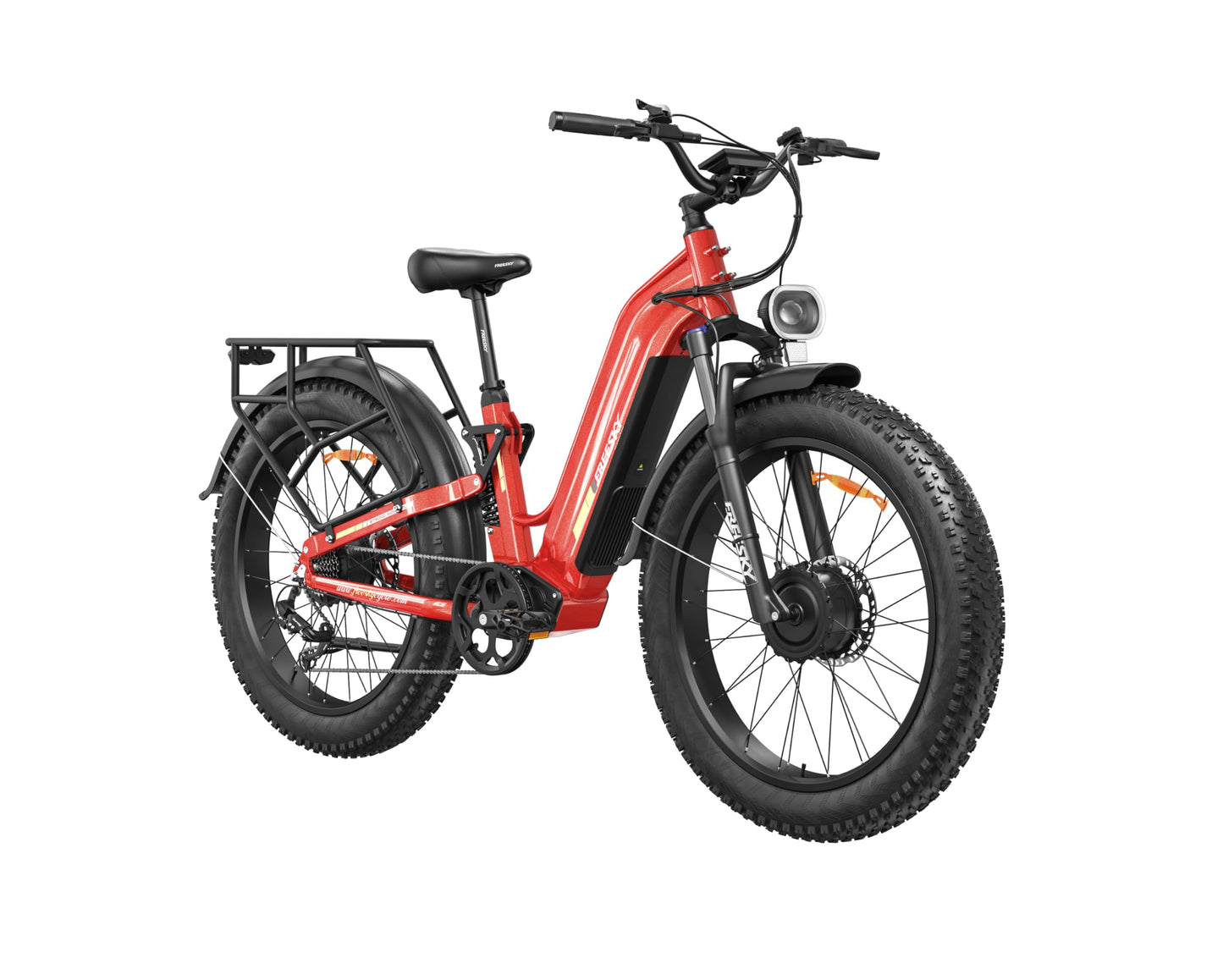 FREESKY Dual Motor Electric Bike for Adults 3500W Fast Ebike 105Miles Long Range 48V 25A Electric Mountain Bike 34MPH Dirt E Bike 26'' Fat Tire Full Suspension Electric Bicycle for Women/Man Red