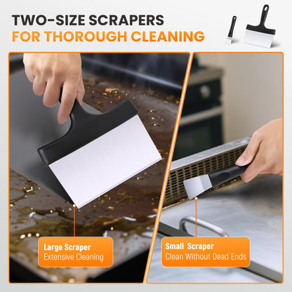 HE-SANQI Griddle Cleaning Kit for Blackstone, Flat Top Grill Cleaning Kit with Griddle Scraper, Grill Brick, Scouring Pads & Ergonomic Handles to Remove Grease, Burnt Residue (11 PCS)