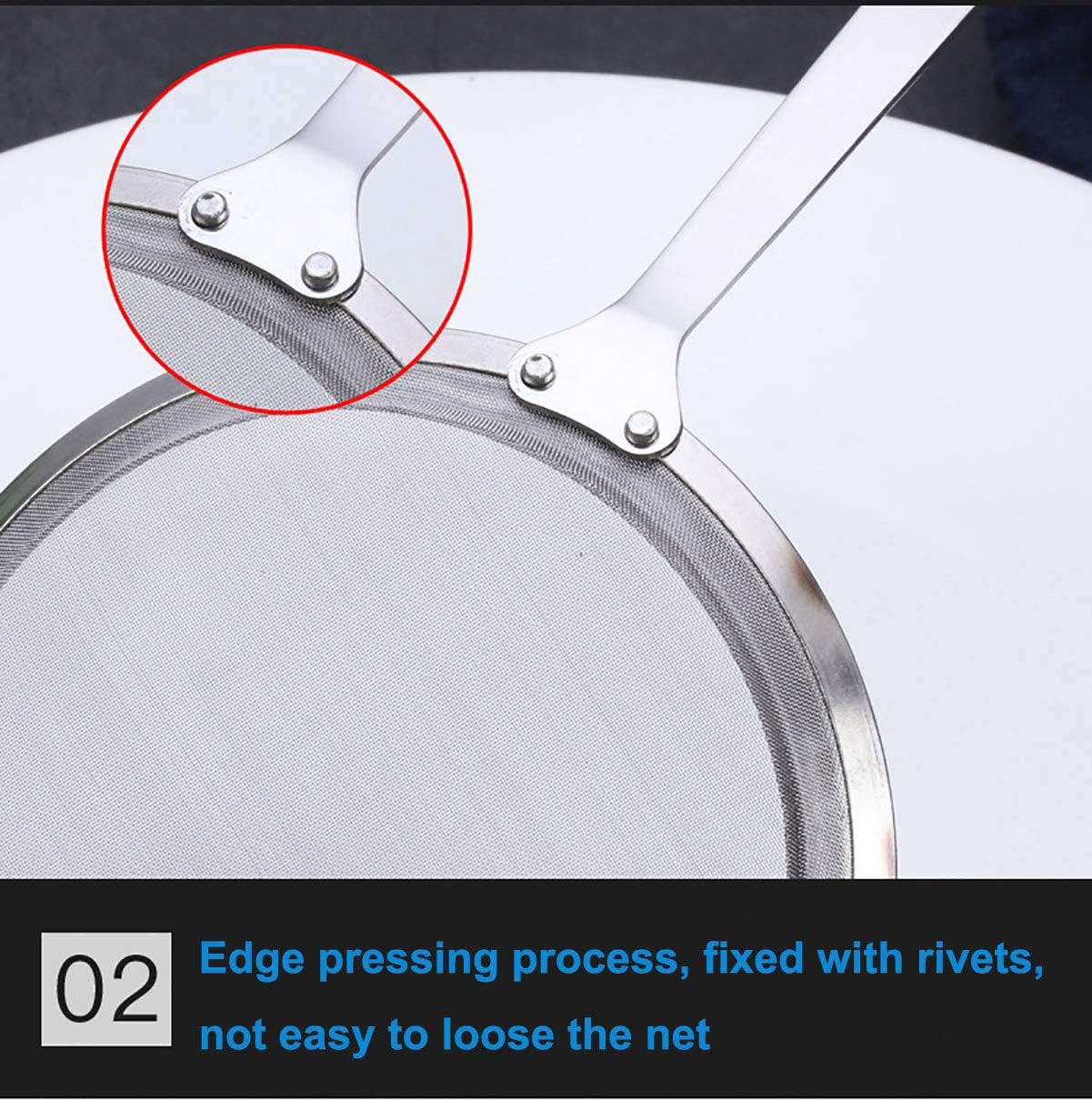 Fine Mesh Strainers, SUS 304 Premium Stainless Steel Kitchen Colander Sieve, Hand-held Oil Spoon with Good Grip