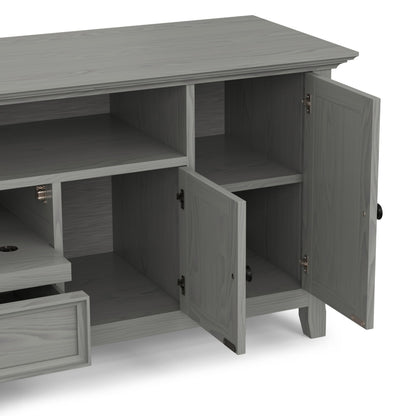 SIMPLIHOME Amherst TV Stand - 72 inch Wide Solid Wood Media Console in Fog Grey, Transitional Entertainment Center for Living Room for TVs up to 80 Inches with Shelves and Cable Management