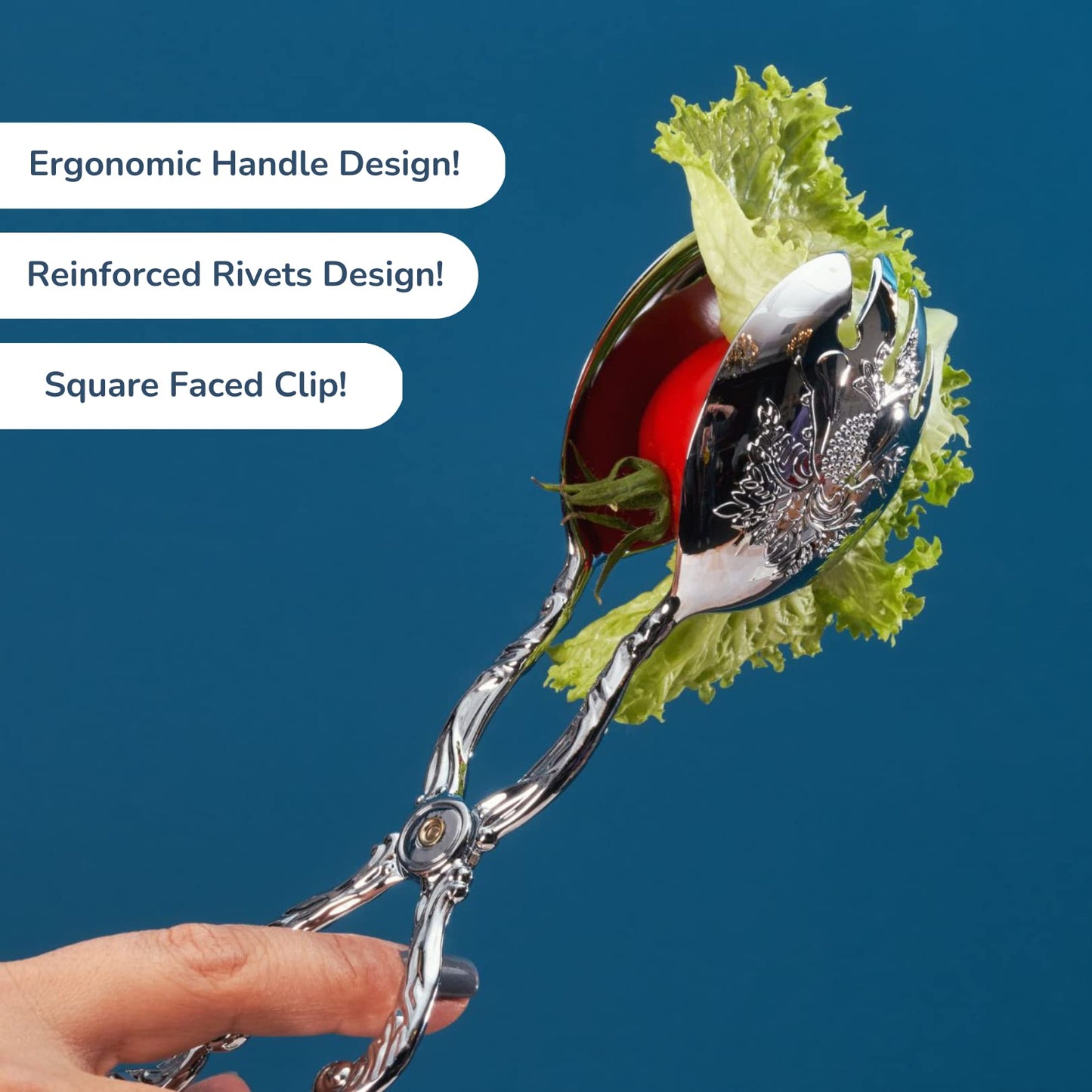 Rigeli Regent Stainless Steel Salad Tong, Cooking Tongs Bread Tongs, Multifunctional Scissors Serving Tong for Vegetables, Salads, Meat, Desserts, Appetizers, Steaks, Etc. (Silver)