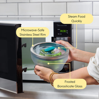 Anyday 8-Cup Microwave Cookware & Glass Container with Glass Lid, Plastic-Free Deep Food Storage | Stackable Airtight Steamer with Vented Lid for Microwave-Safe Reheating, Steaming Vegetables & Rice