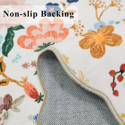 Skiennix Washable 3x12 Hallway Runner Rug - Soft Floral Non-Slip Carpet for Entryway, Kitchen & Nursery | Water-Resistant, Lightweight, Cream