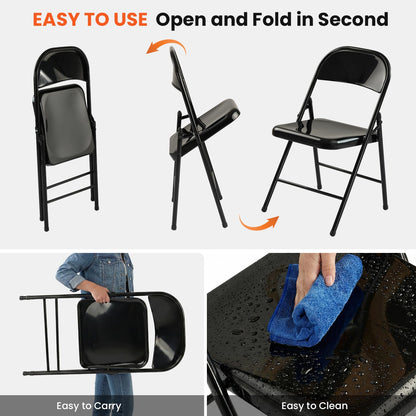 LING RONG Metal Folding Chairs 12 Pack All Steel Metal Frame Portable Commercial-Grade Foldable Chair with Double Hinged for Office Wedding Party Patio Dinning Events, Onyx Black