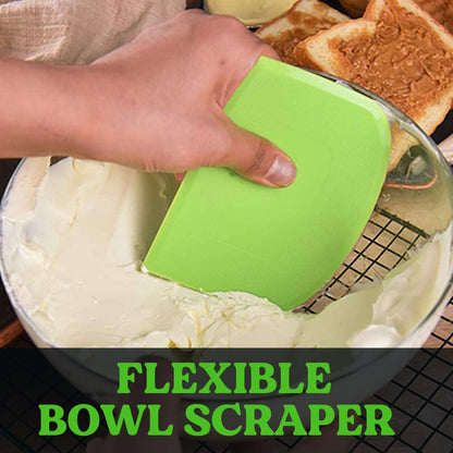 SURDOCA Dough Scraper Bench Scraper - 3P 8.3x5.5" Plastic Flexible Bowl Scraper, Sharp Edge & Angles Cake Scraper. Non-Slip Bakeware Decorating Tools Sculpting & Modeling Tools - Green+Blue+White