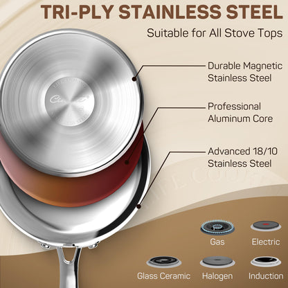 Ciwete 3 Qt Stainless Steel Saucepan with Glass Strainer Lid, 3 Quart Pot Stainless Steel Sauce Pan with Pour Spout, Mirror Polishing, Compatible with All Cooktops Dishwasher Safe Oven Safe