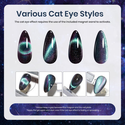Beetles Cat Eye Gel Nail Polish Set, 6 Colors Glitter Red Pink Shiny Brown Burgundy Purple Blue Green Magnetic Effect Sparkle Stunning Nail Gel Polish Kit Soak Off UV Manicure Gifts for Women