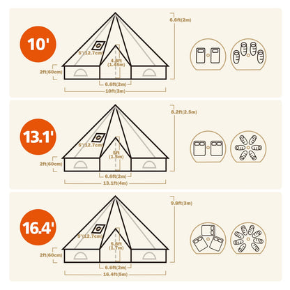 VANFOND Canvas Bell Tent, Yurt Tent with Stove Jack, Waterproof and Breathable Wall Tent, Glamping Tent, Detachable Groundsheet for Camping Party