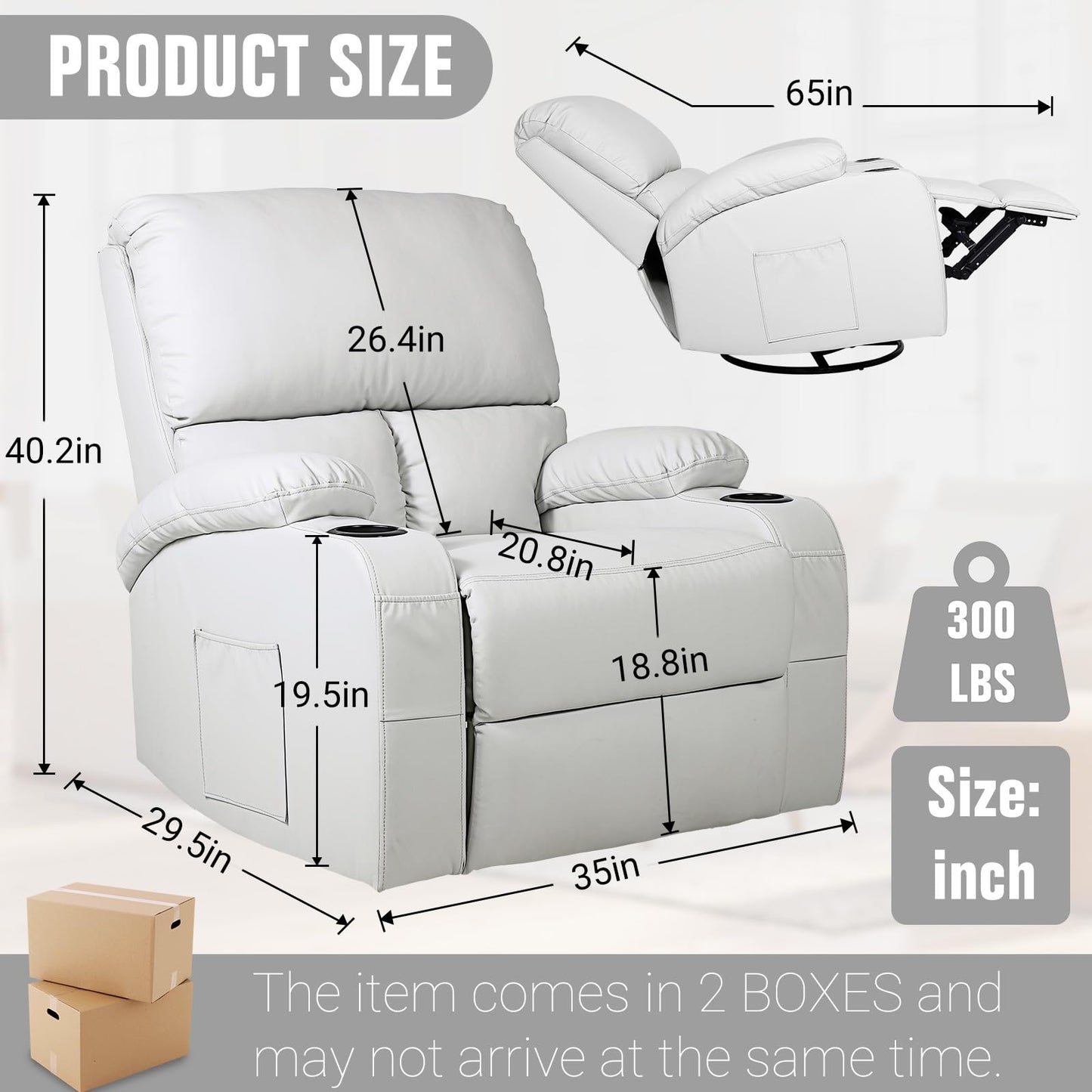 LAFWELL Rocking Recliner Chair, Massage Rocker Recliner Chair with Vibration Massage and Heat, 360° Swivel Recliner Chairs, Living Room, Bedroom, Nursery, RV, Grey