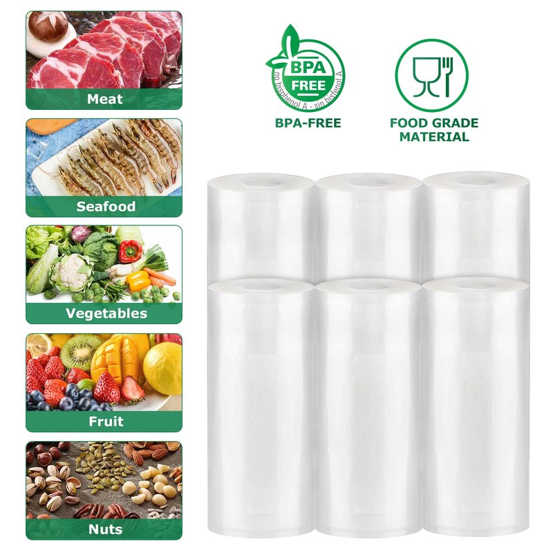 FRESKO Vacuum Sealer Bags Food Rolls 6 Packs - 8" x 20' & 11" x 20', Commercial Grade Seal a Meal Bags for Storage Food and Sous Vide, BPA Free, Customized Size for Vacuum Sealer