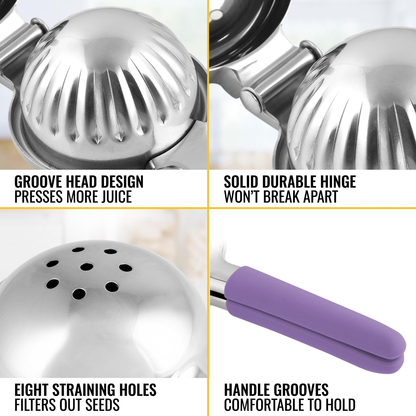 Zulay Lemon Squeezer Stainless Steel with Premium Heavy Duty Solid Metal Squeezer Bowl (Black Grip, Large)