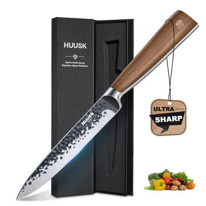 Huusk Kitchen Utility Knife 5.5" Paring Knife Ultra Sharp High Carbon Steel Tomato Knives Japan Chef Knife Multipurpose Kitchen Knife for Fruit and Vegetable with Premium Present Box