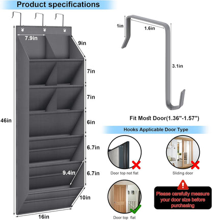 Closet 9 Hanging Shoe Organizer for with Deep Pockets, Over the Door Shoe Rack, Shoe Holder for Narrow Door Dorm RV