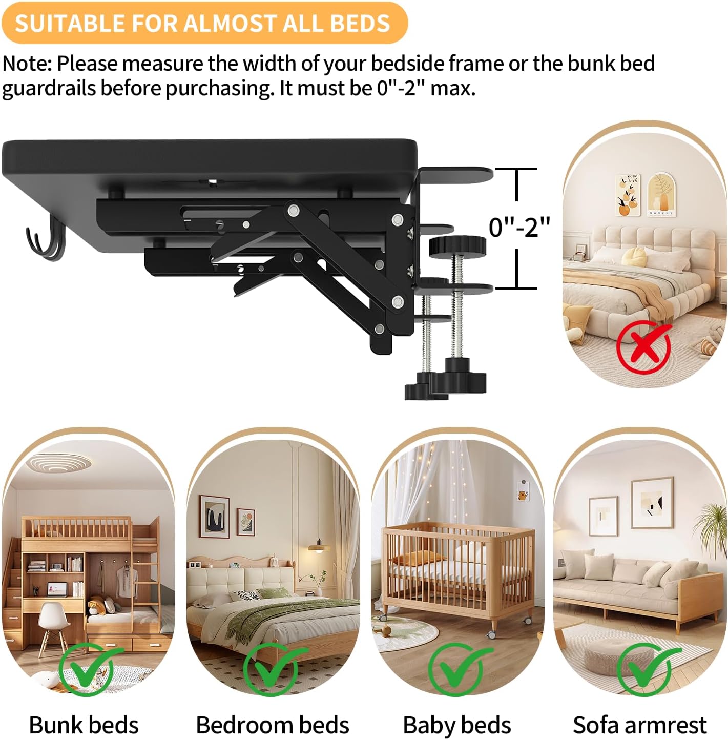 GIUWESOY Bedside Shelf, Bedside Shelf for Dorm Bunk Bed, Clip On Nightstand Foldable, College Dorm Room Essential