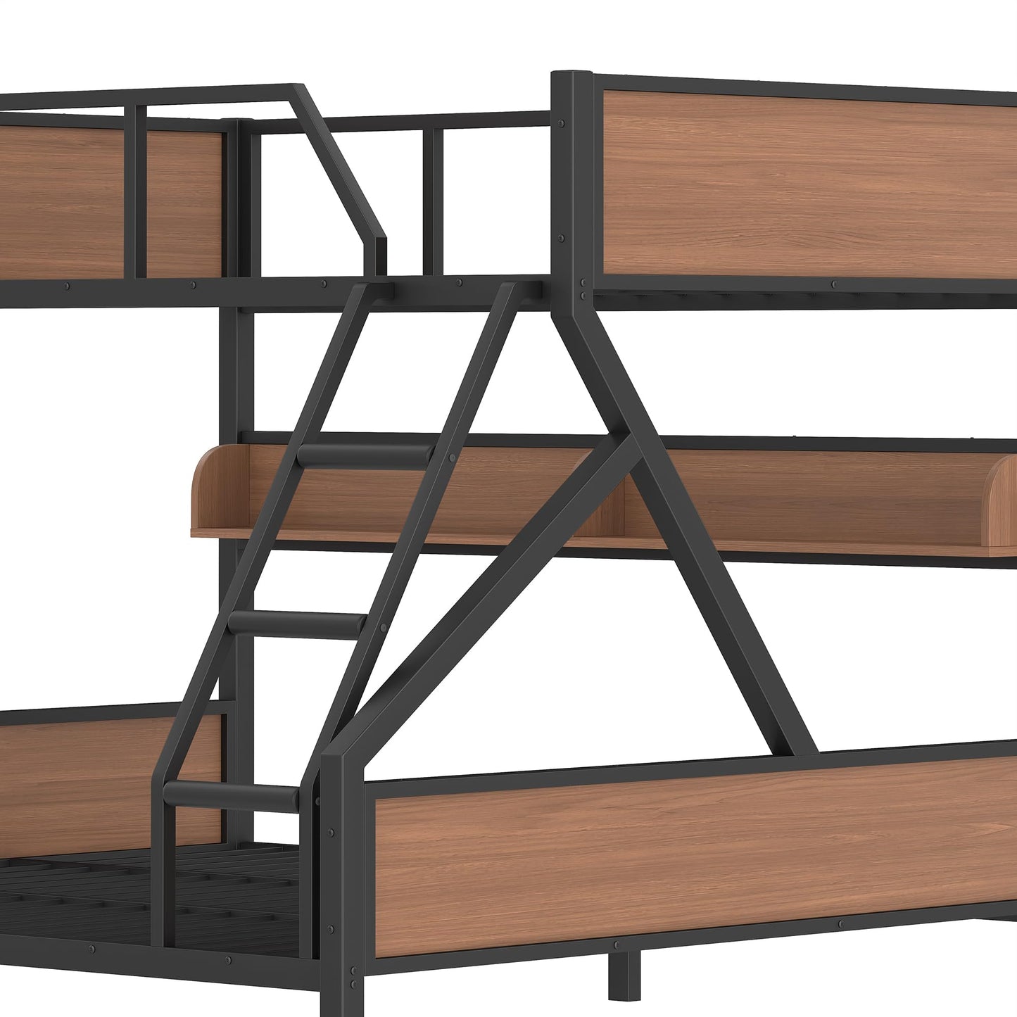 Bellemave Queen Over King Size Bunk Bed with Storage Shelves and LED Lights,Heavy Duty Adult Bunk Beds with Angled Ladder,Metal Queen Bunk Bed,Black