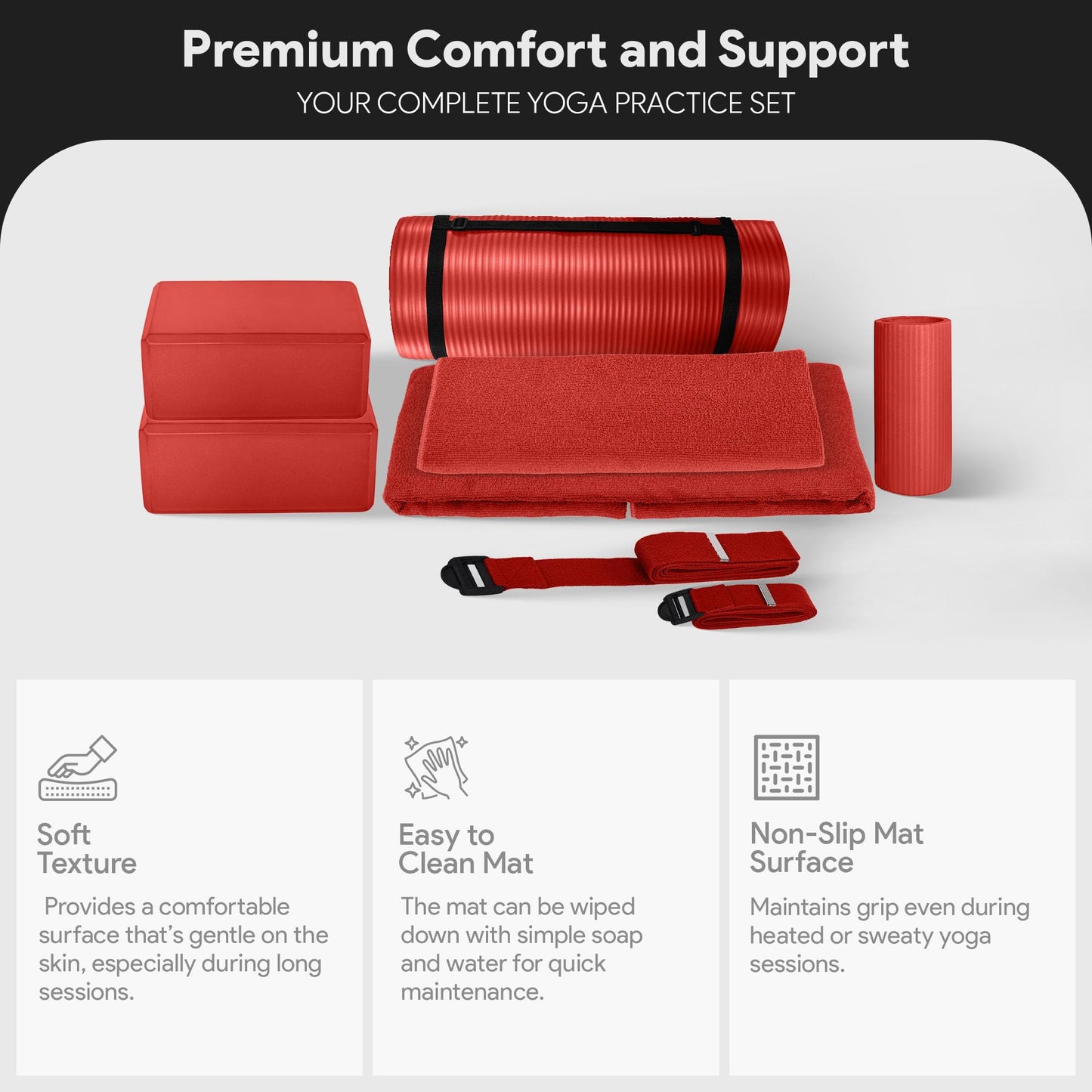 BalanceFrom 7-Piece Yoga Set with 71x24x1 Inches Extra Thick Mat and Carrying Sling – Includes 2 Blocks, Stretch Strap, 2 Towels, and Knee Pad for Home, Studio, and Gym Workouts