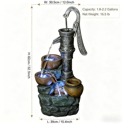 mdj pottery 32 Inch Tall Outdoor Water Fountain, 3-Tiered Cascading Bowl Fountain, Vintage Pump Style Weather-Resistant Resin Waterfall Fountain for Patio Yard Garden - Grey