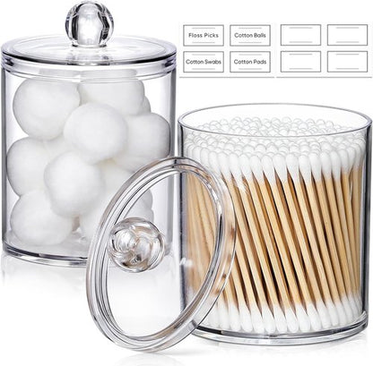 Clear Acrylic Qtip Holder Dispenser by [Brand Name] - 2 Pack Cotton Swab Canisters for Bathroom & Vanity Storage