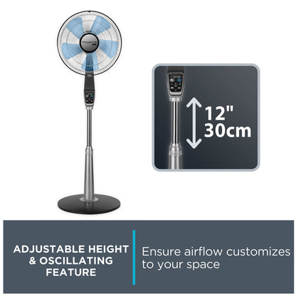 Rowenta Pedestal Fan, 53 Inches, Ultra Quiet Oscillating Fan for Bedroom, Portable, 5 Speeds, Refresh Up to 23-Feet, Silver, Indoor, VU5670