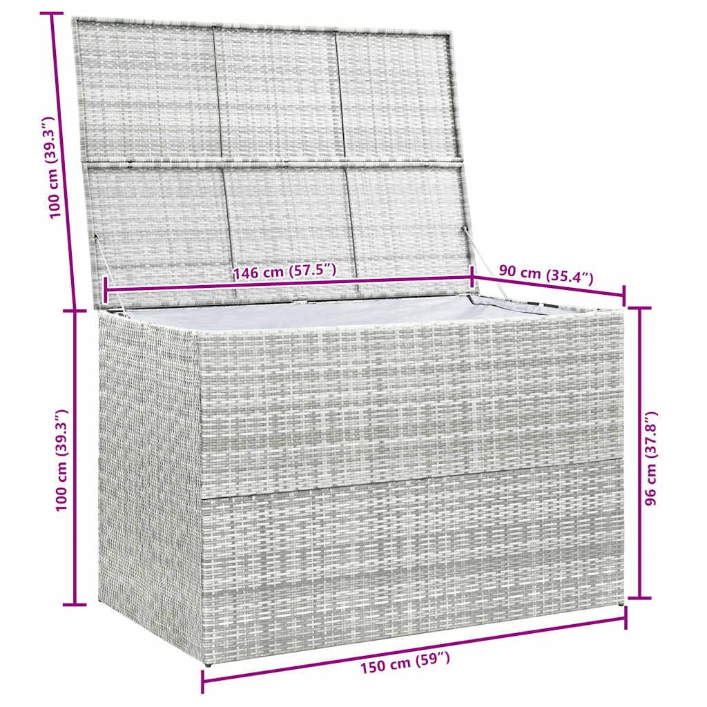 RCODSSK Poly Rattan Patio Storage Box Light Gray 59.1x39.4x39.4 Inches with Zipped Closure PE Liner, Outdoor Storage Chest for Cushions Pillows Blankets Towels, Powder-Coated Steel Frame